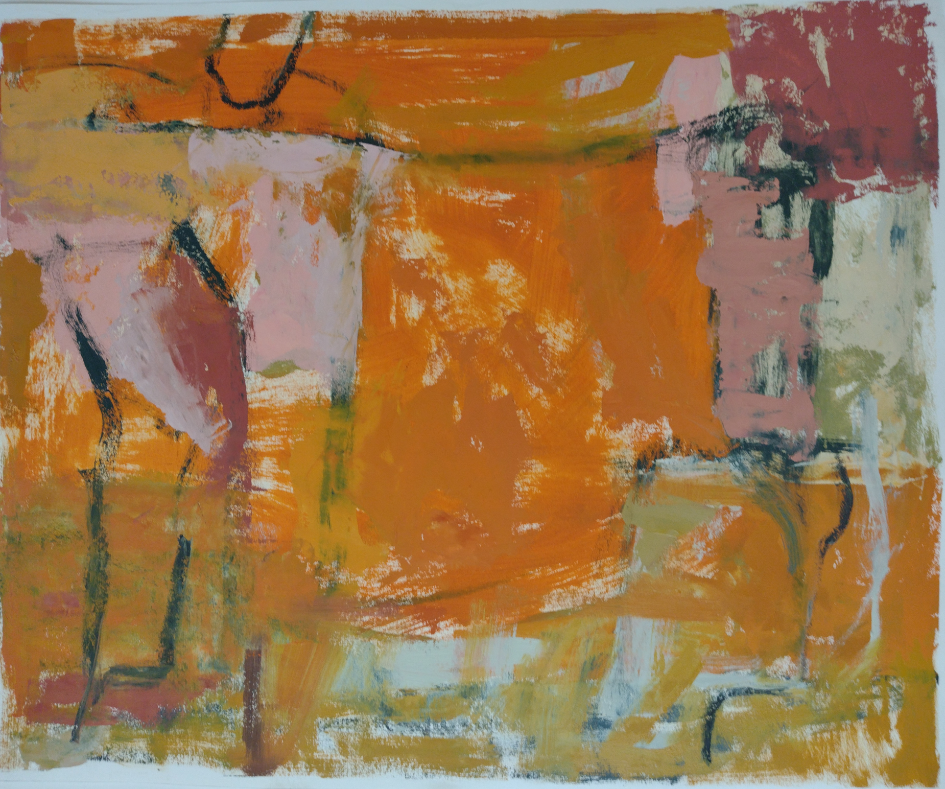 Abstract oil painting: red, orange.