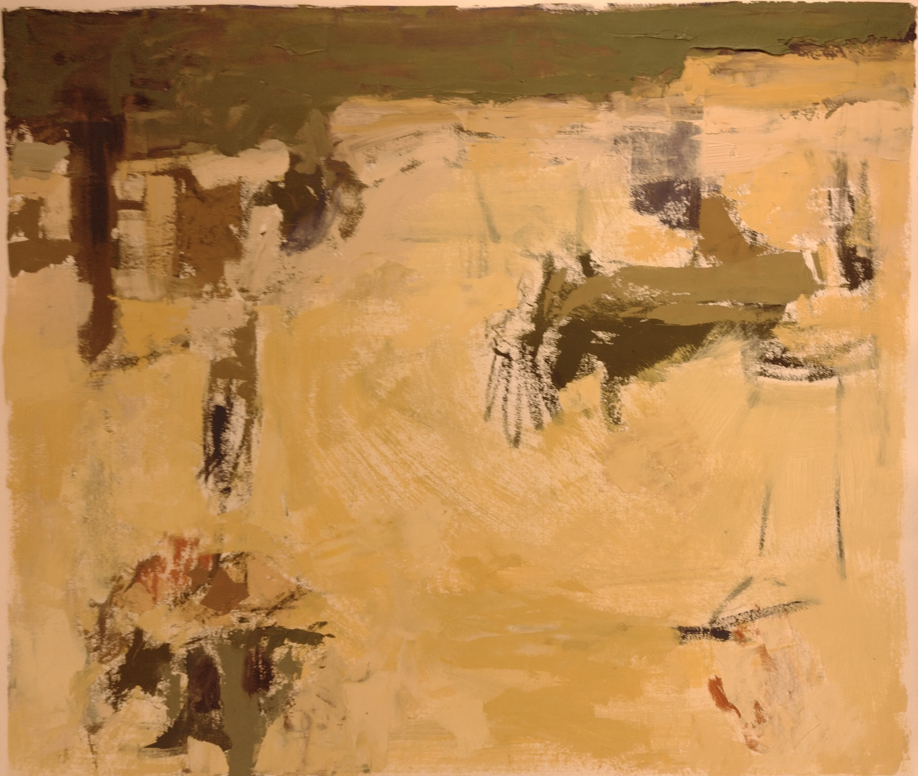 Abstract oil painting: yellow, green.